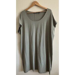 LANDS END Shift Dress Size 2X Khaki Green Cotton Blend Relaxed Comfy Lagenlook